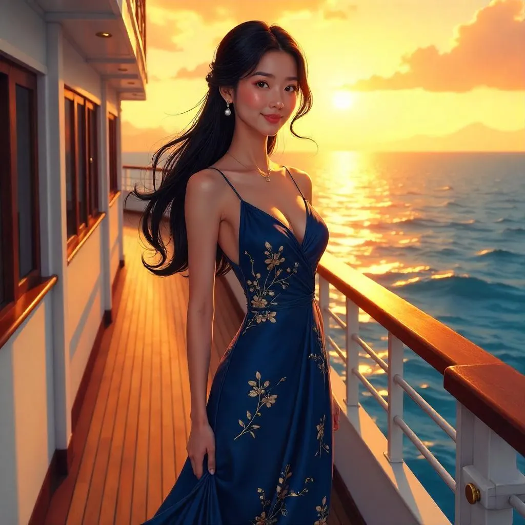 Elegant Asian Woman on a Cruise Ship - Anime Style