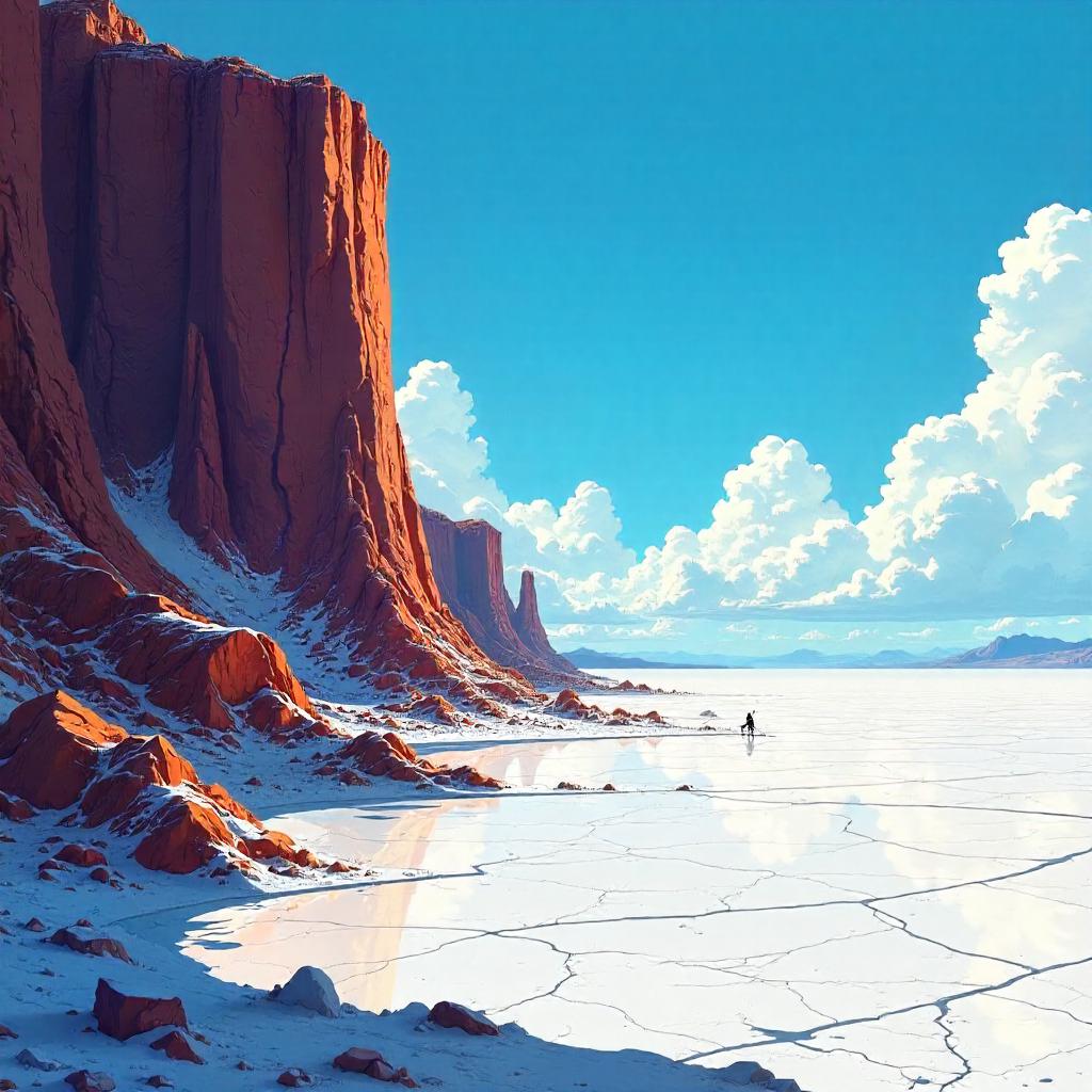 Cliff Over a Salt Flat - Anime Landscape
