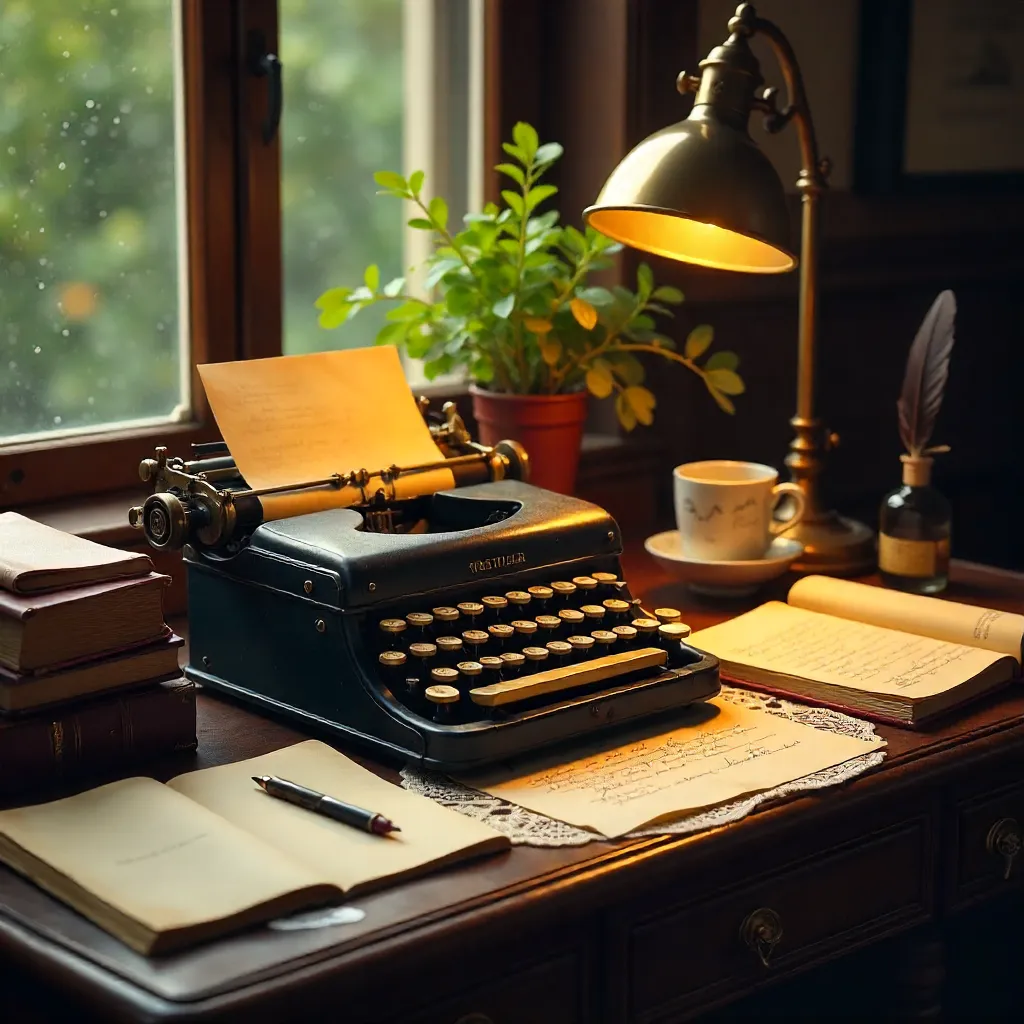 Cozy Vintage Writing Desk: Typewriter & Notes
