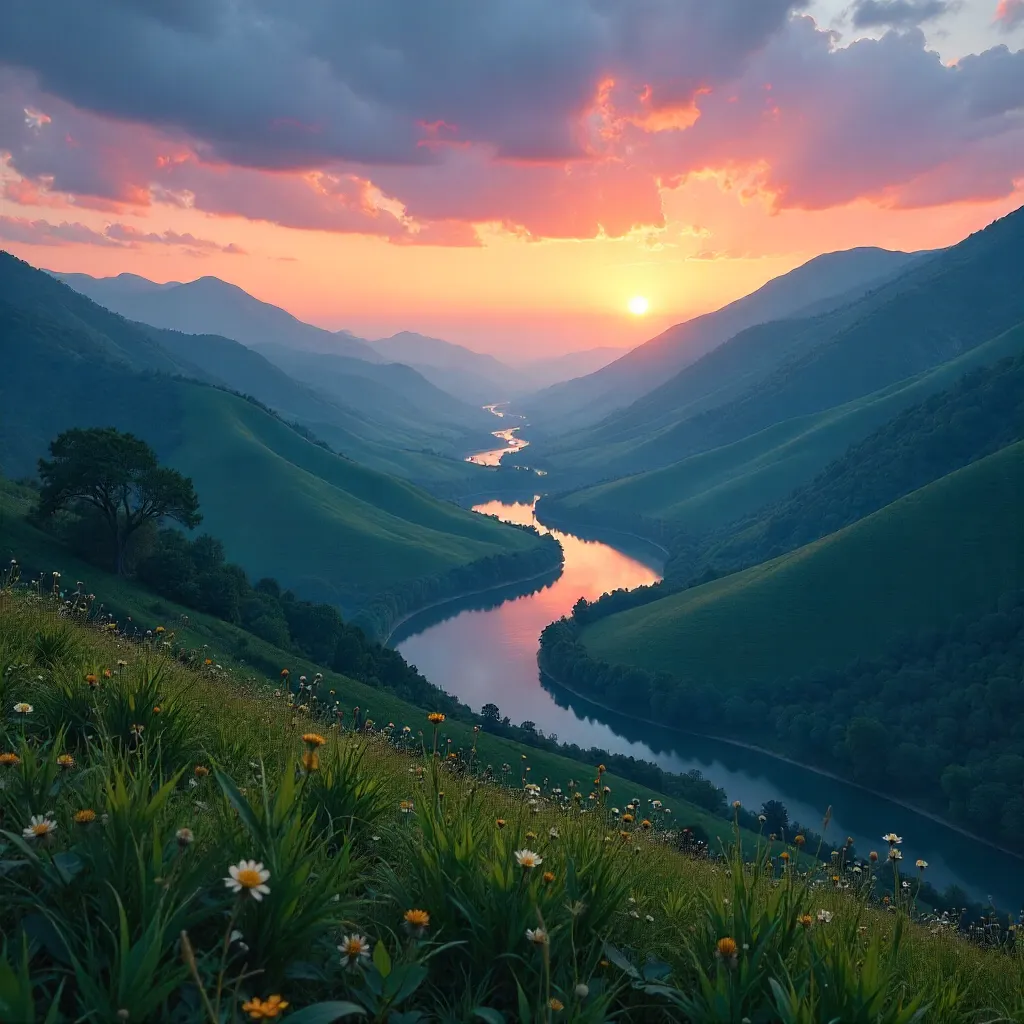 Twilight Verdant Hills: Serene Landscape