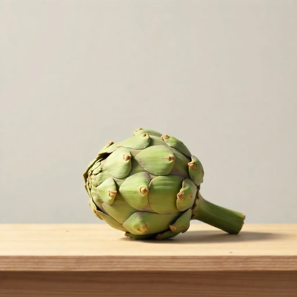 Minimalist Artichoke on Wooden Table