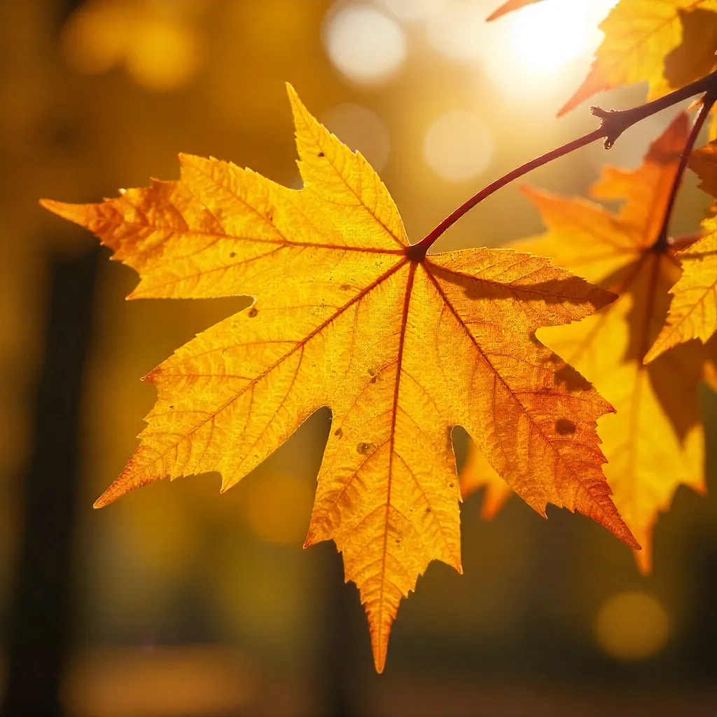 Golden Autumn Maple Leaves in Sunlit Foliage