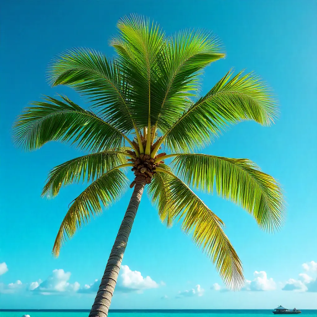 Vibrant Palm Tree Under Clear Tropical Sky