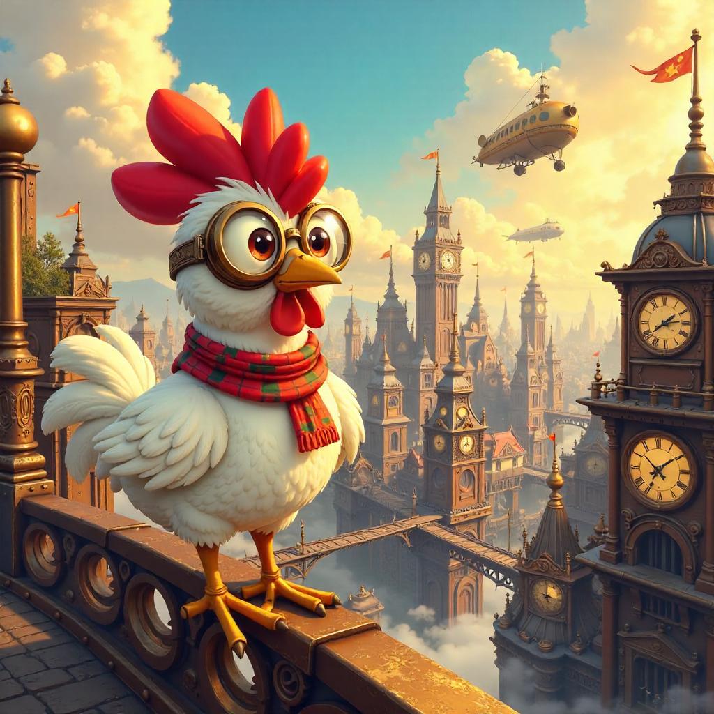 Anime Chicken in a Clockwork City
