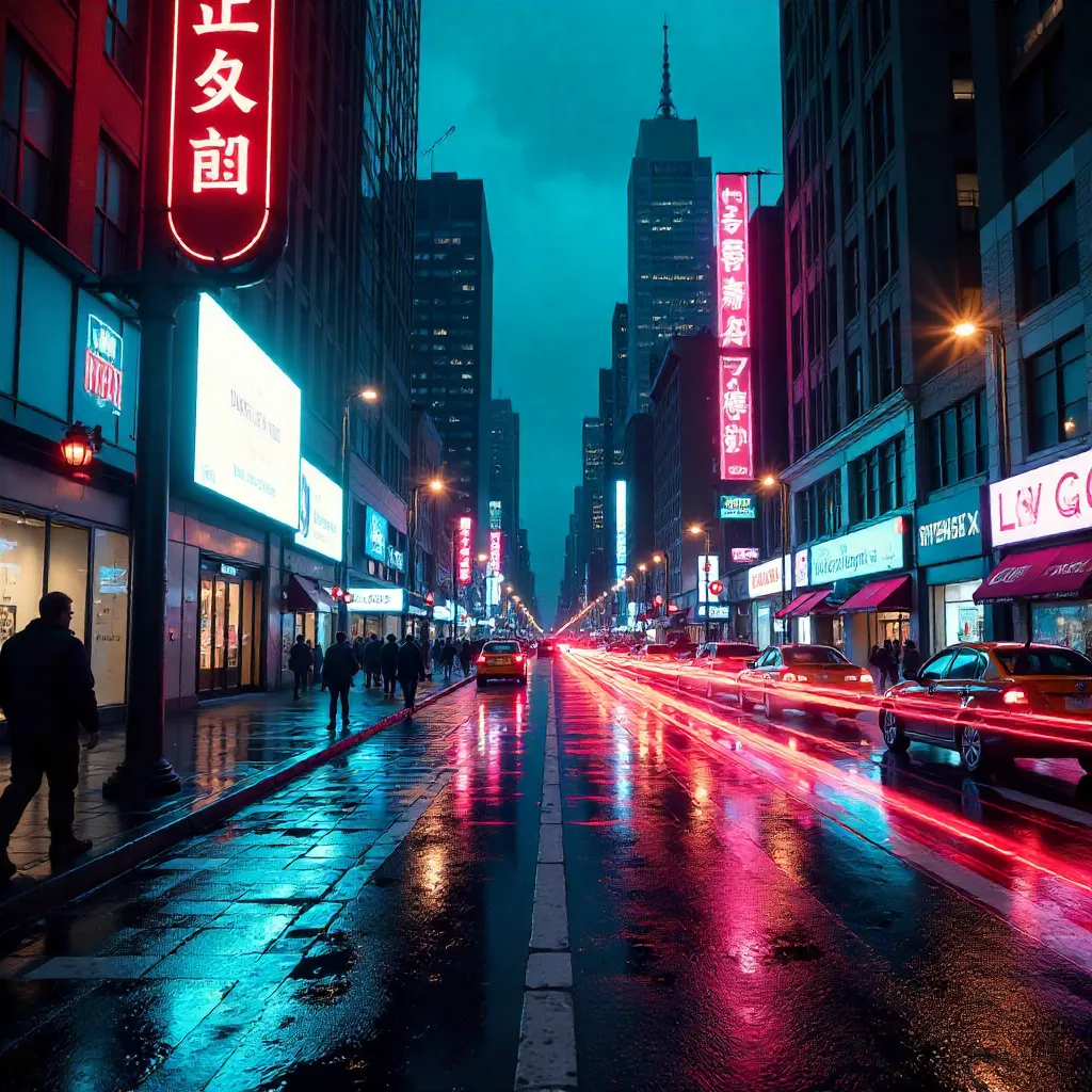 Motion Blur at Neon City Intersection