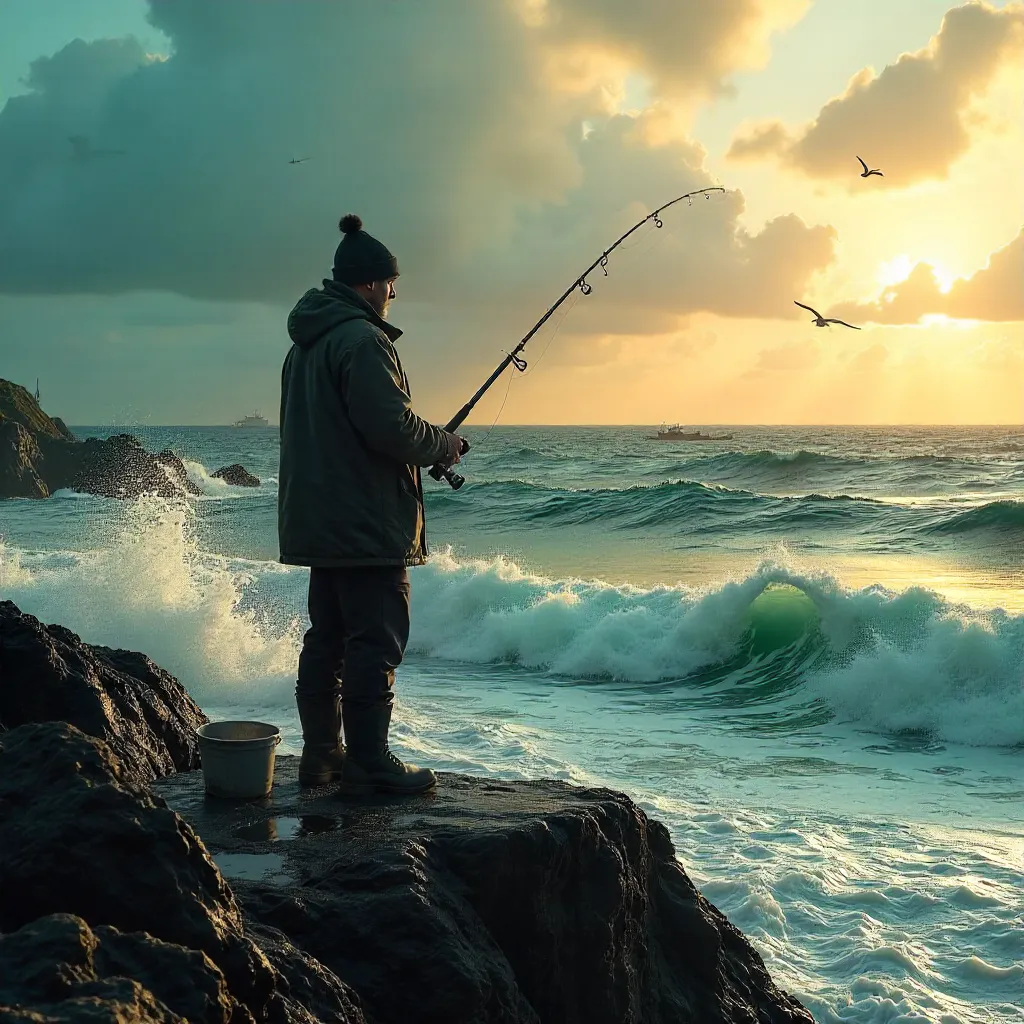Solitary Fisher on Florianópolis Rocky Coast