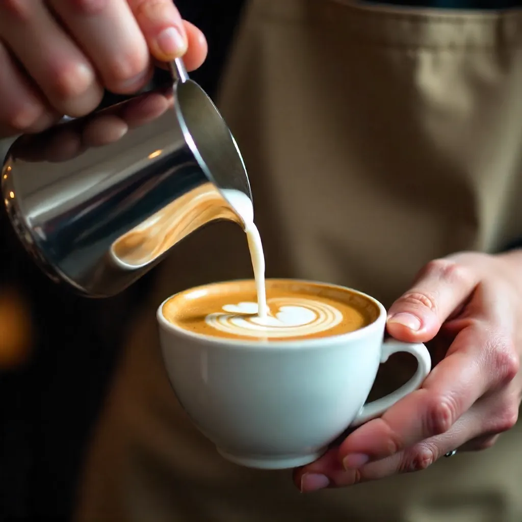 Close-Up Pour: Barista Crafting a Cappuccino