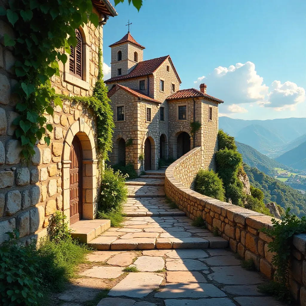 Stone Stairways of Civita di Bagnoregio under a Clear Sky