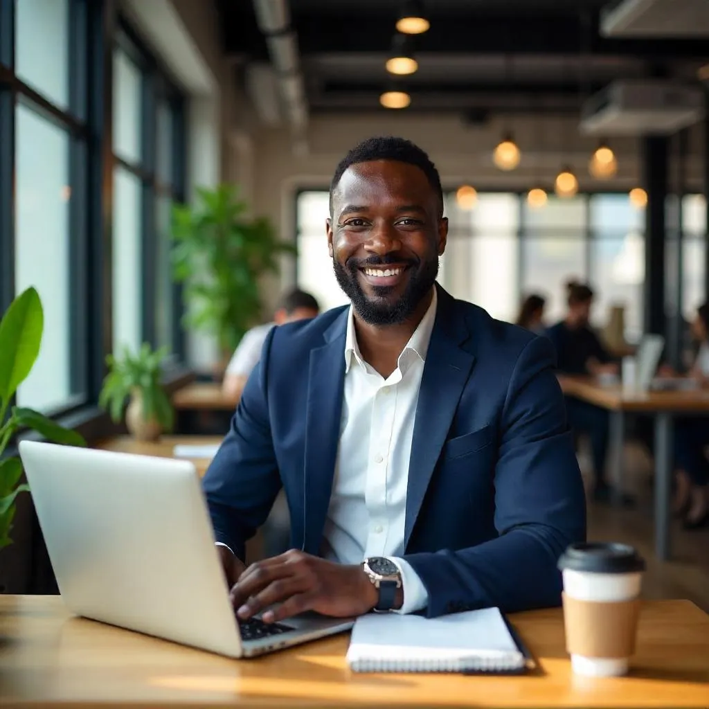 Photorealistic Black Professional in Coworking Space