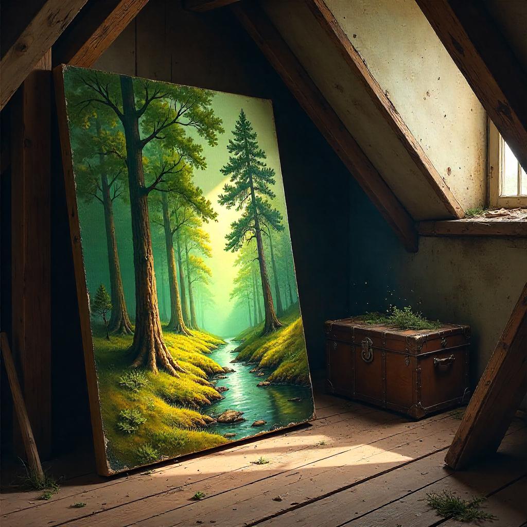 Forest Oil Painting in a Dusty Attic