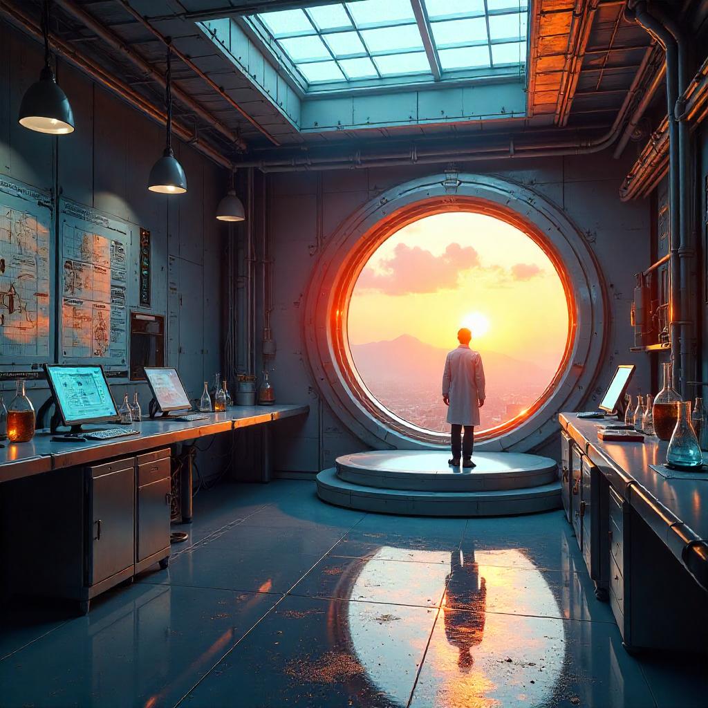 Sunrise Through a Portal in a Sci-Fi Lab