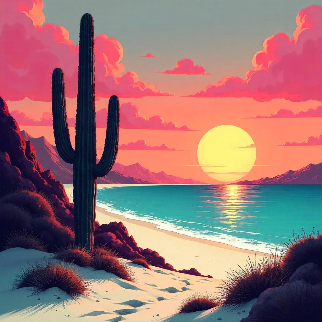 Desert Beach Concept Art: Cacti on the Shore