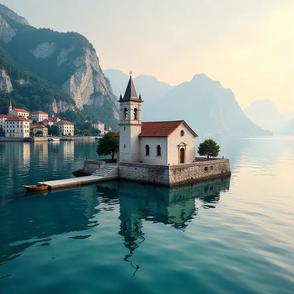 Serene Church on Our Lady of the Rocks, Kotor Bay