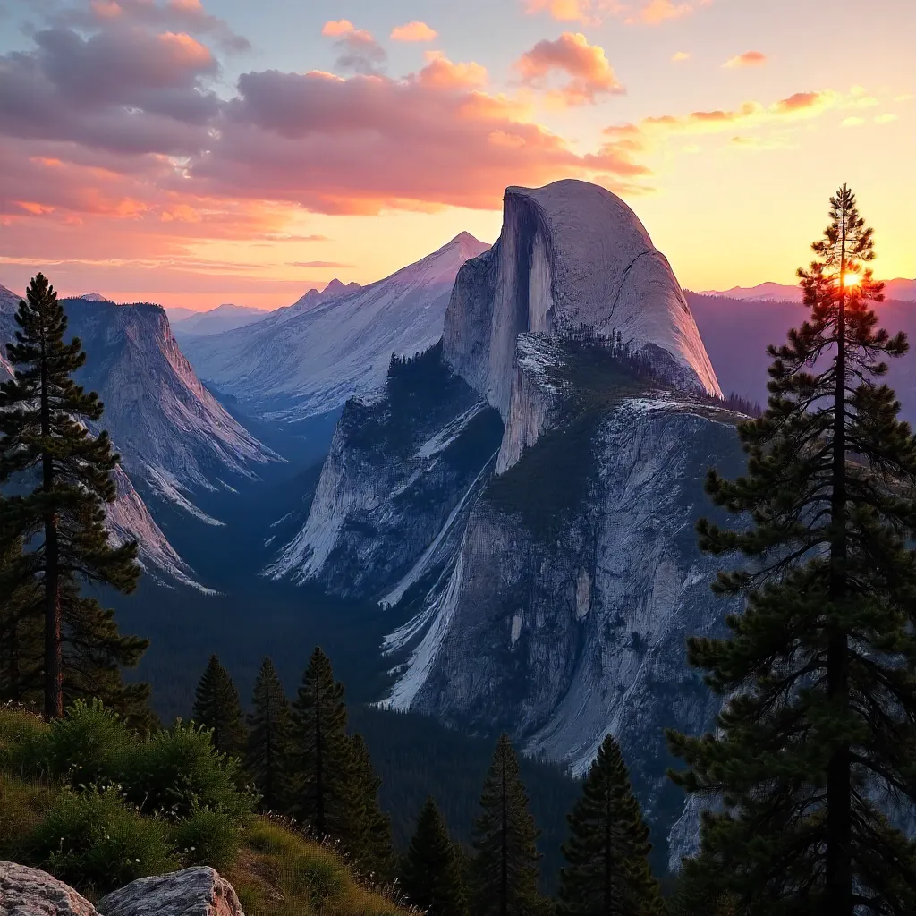 Sunset Vista of Half Dome from Glacier Point Road