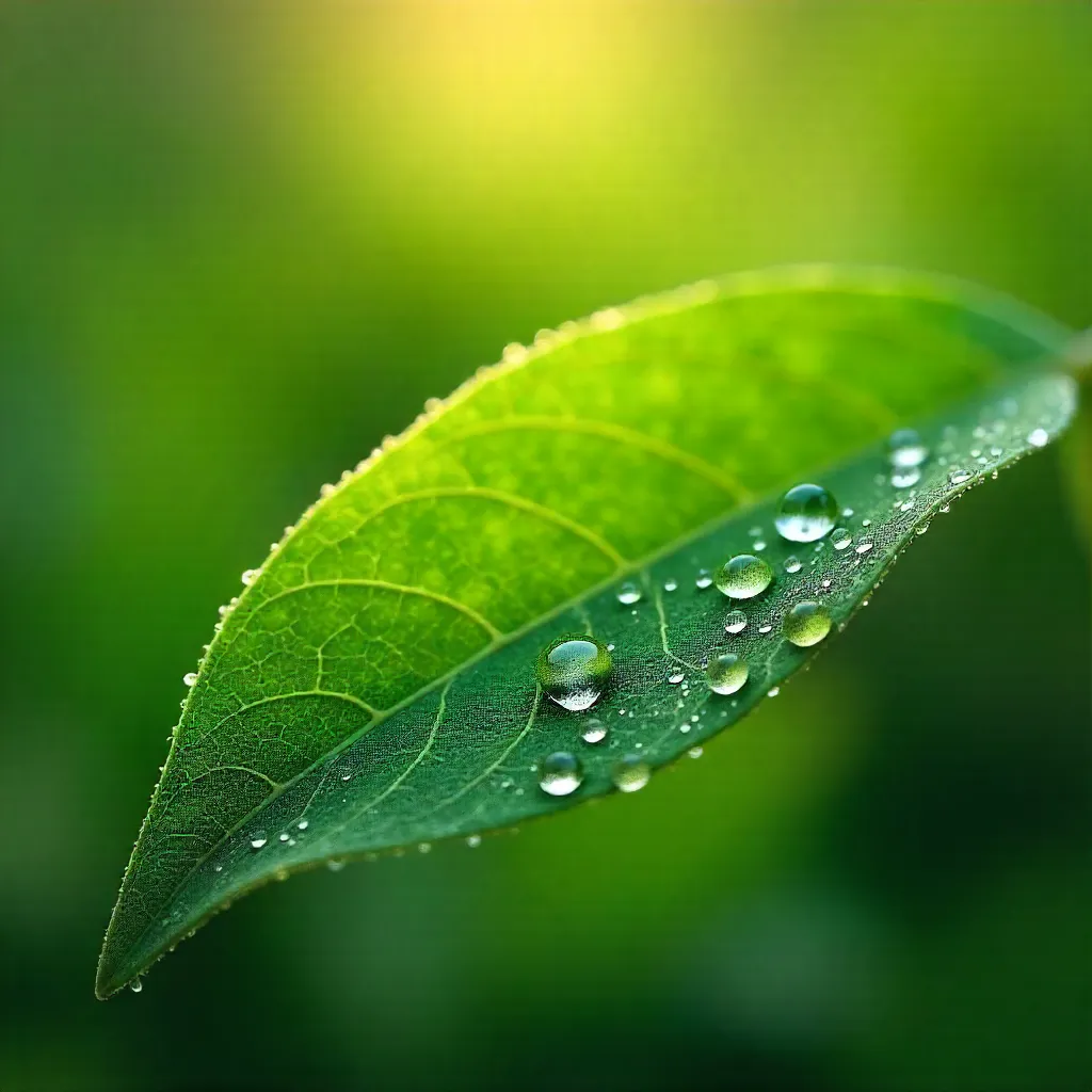 Dew-Kissed Green Leaves Macro Details