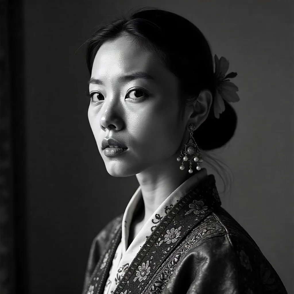 Serene Noir Portrait in Traditional Attire