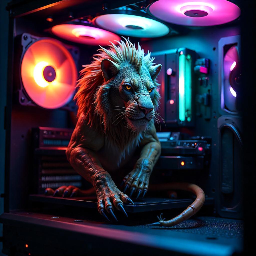 Manticore Inside a PC: Neon 3D Render