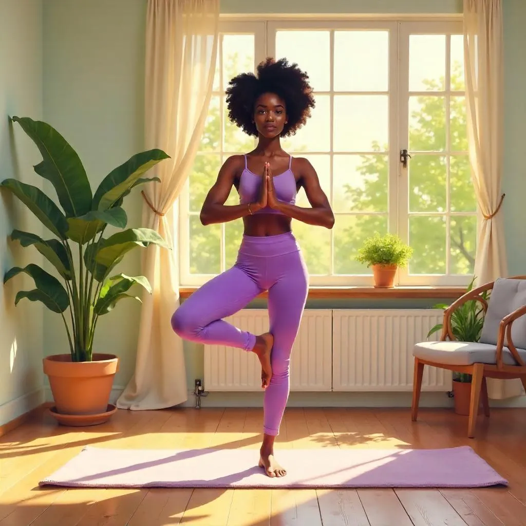 Serene Yoga Studio Portrait: Black Woman in Digital Art