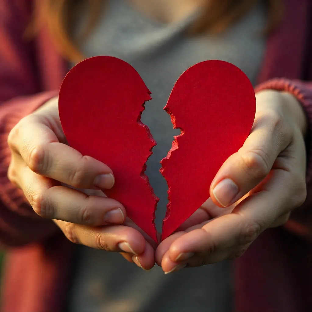 Close-Up of Broken Red Paper Heart