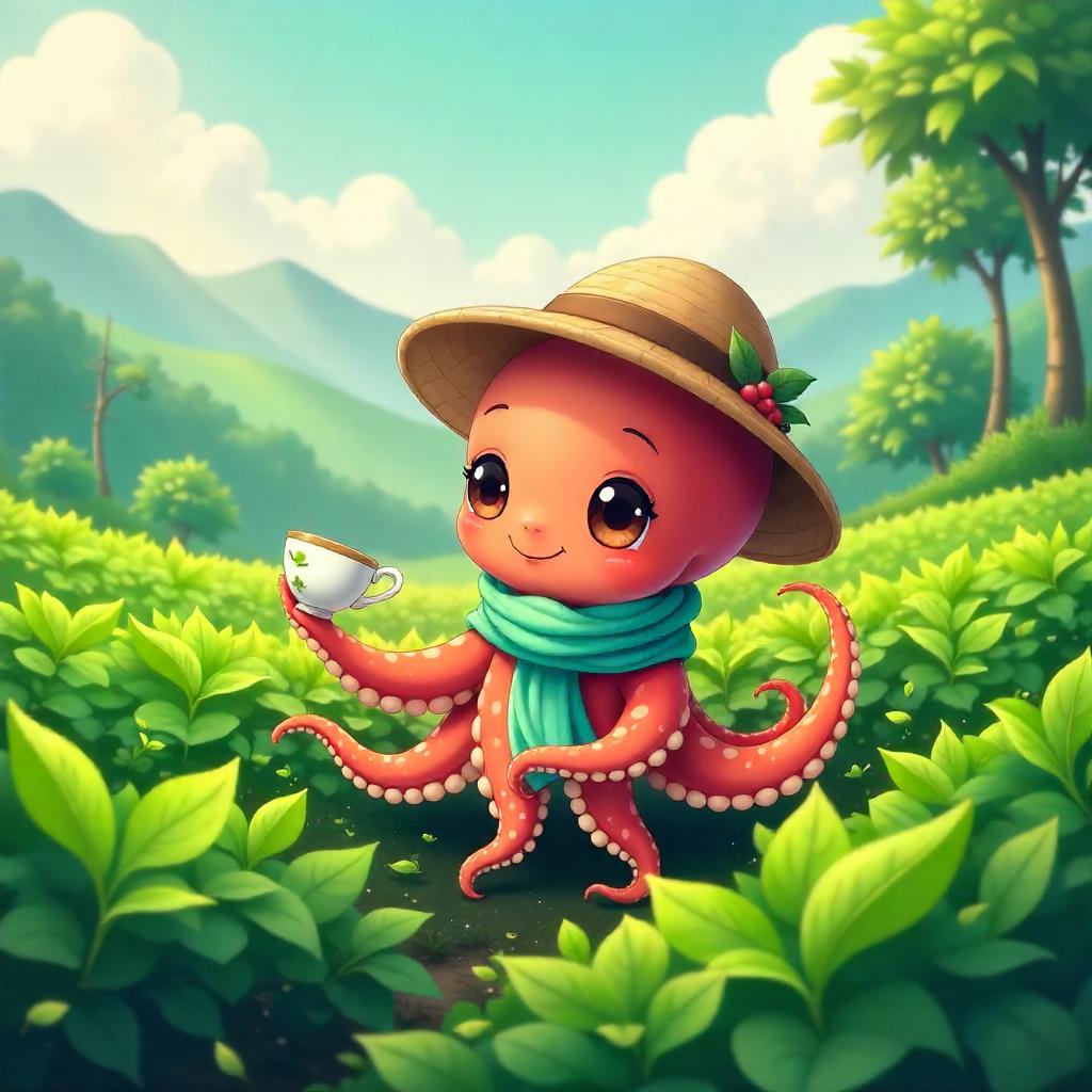 Octopus in a Tea Plantation - Anime Scene