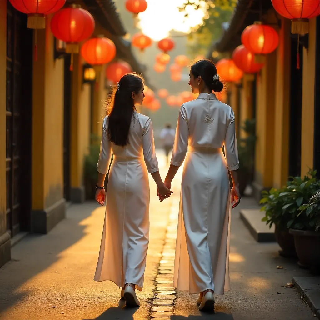 White Ao Dai Bond in Hoi An Lantern Night