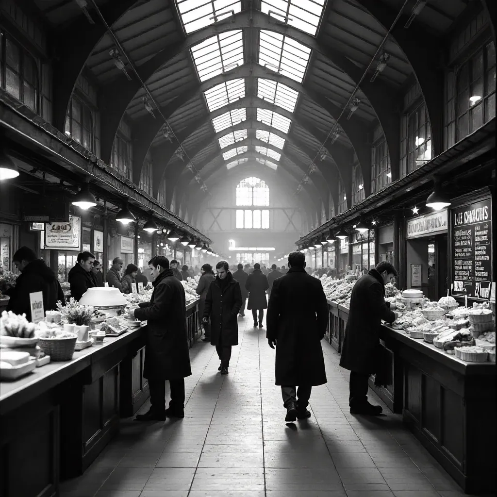 Monochrome Market Hall of Nancy, France