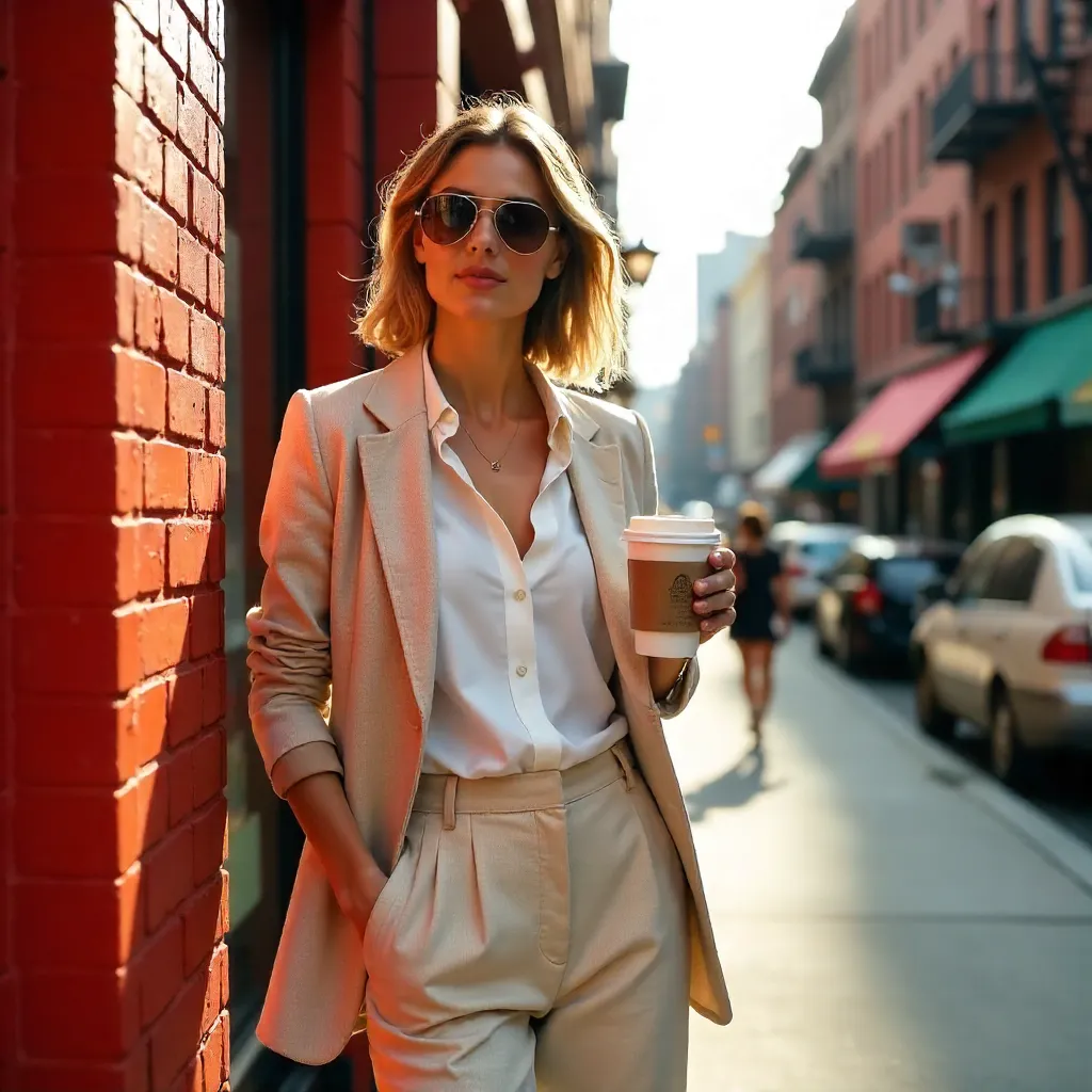 SoHo Sunshine: Coffee by a Red Brick Wall