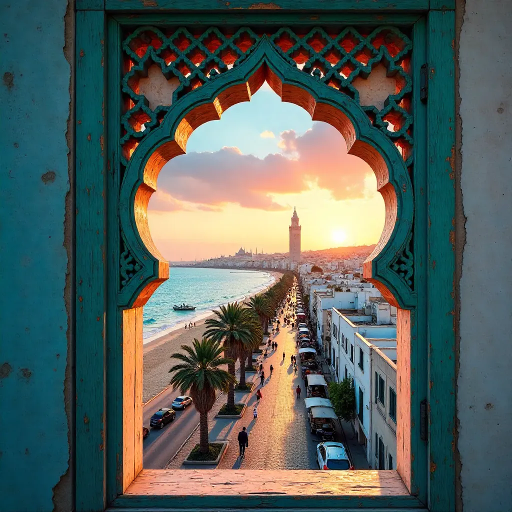Casablanca Cityscape Through an Ornate Window Frame
