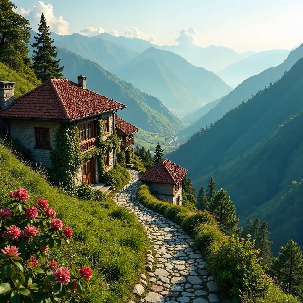 Quaint Artvin Hillside Homes at Sunset