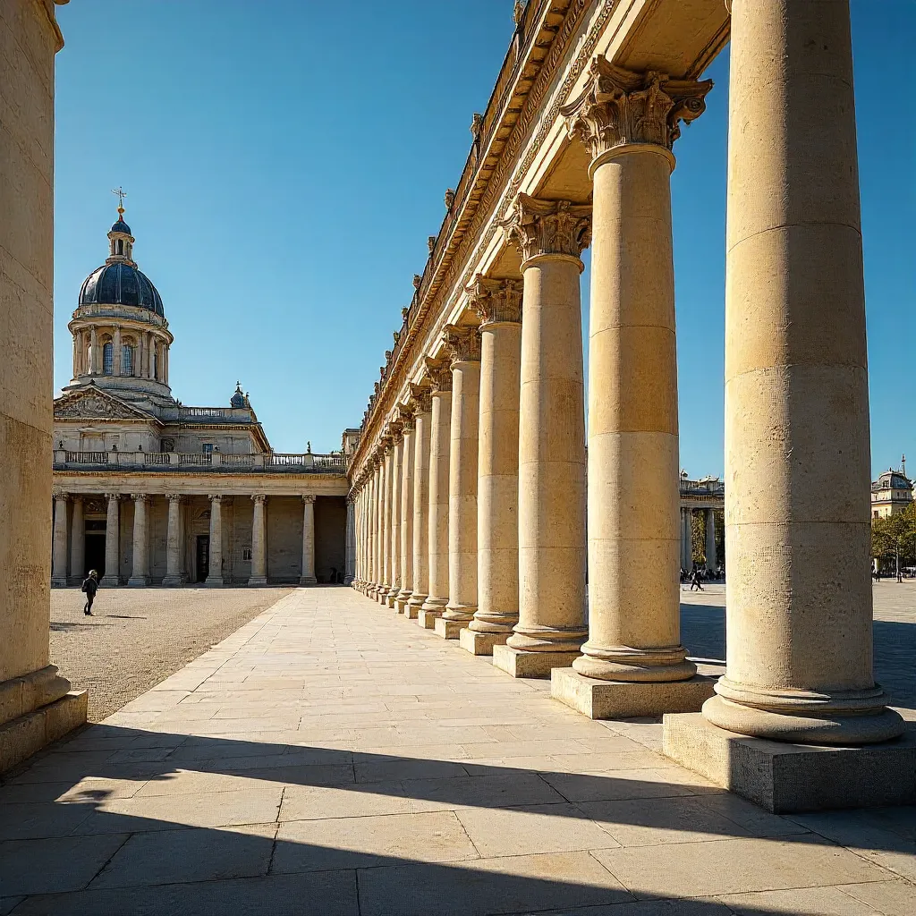 Elegant Palais Royal Columns in Dramatic Blue Sky