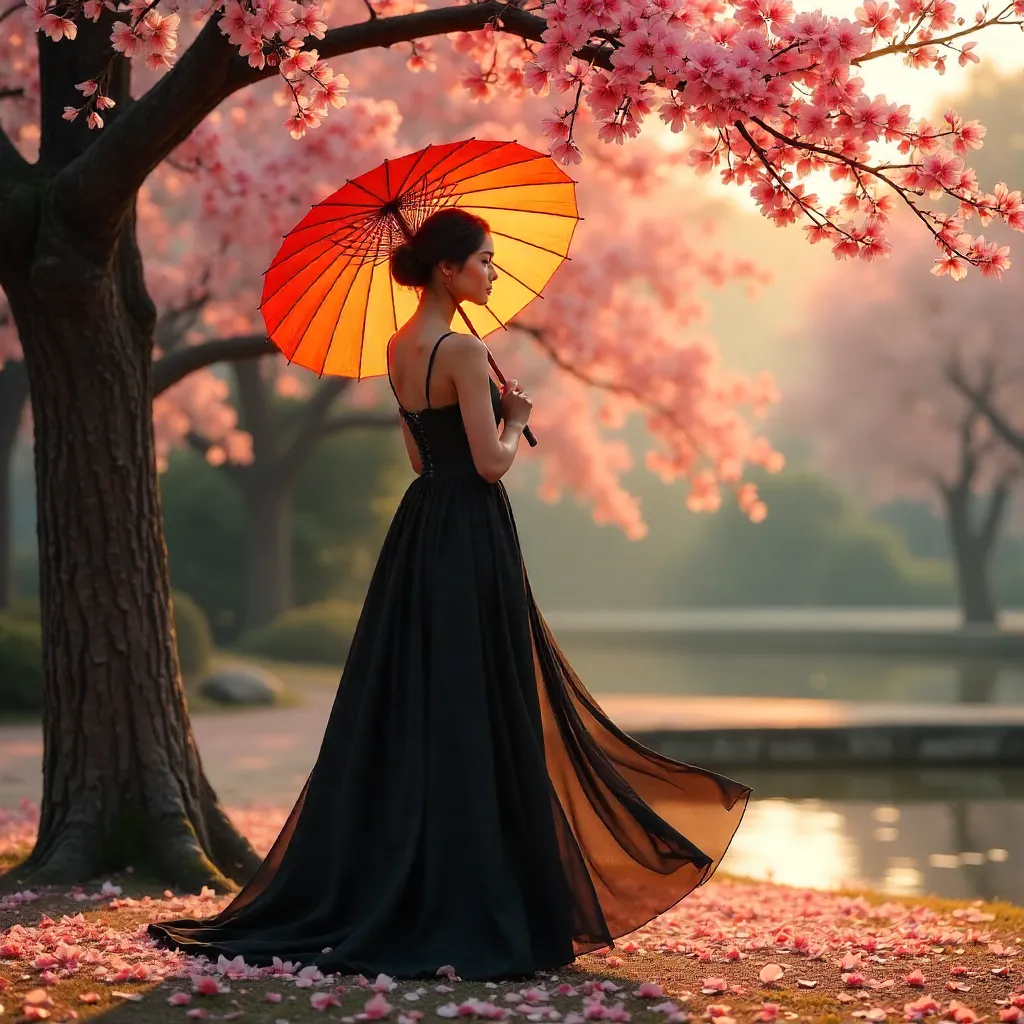 Spring Elegance: Woman with Orange Parasol