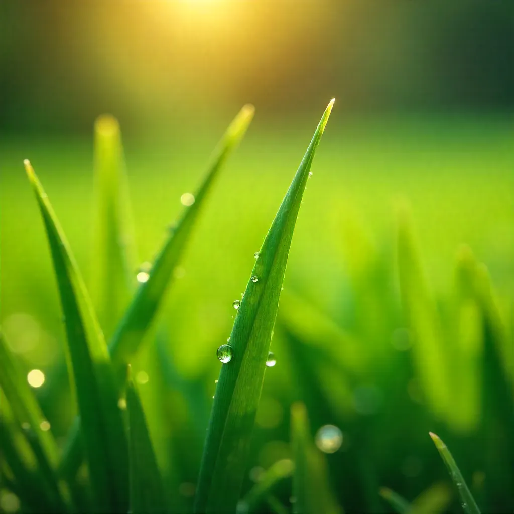 Macro View: Morning Dew on Green Grass