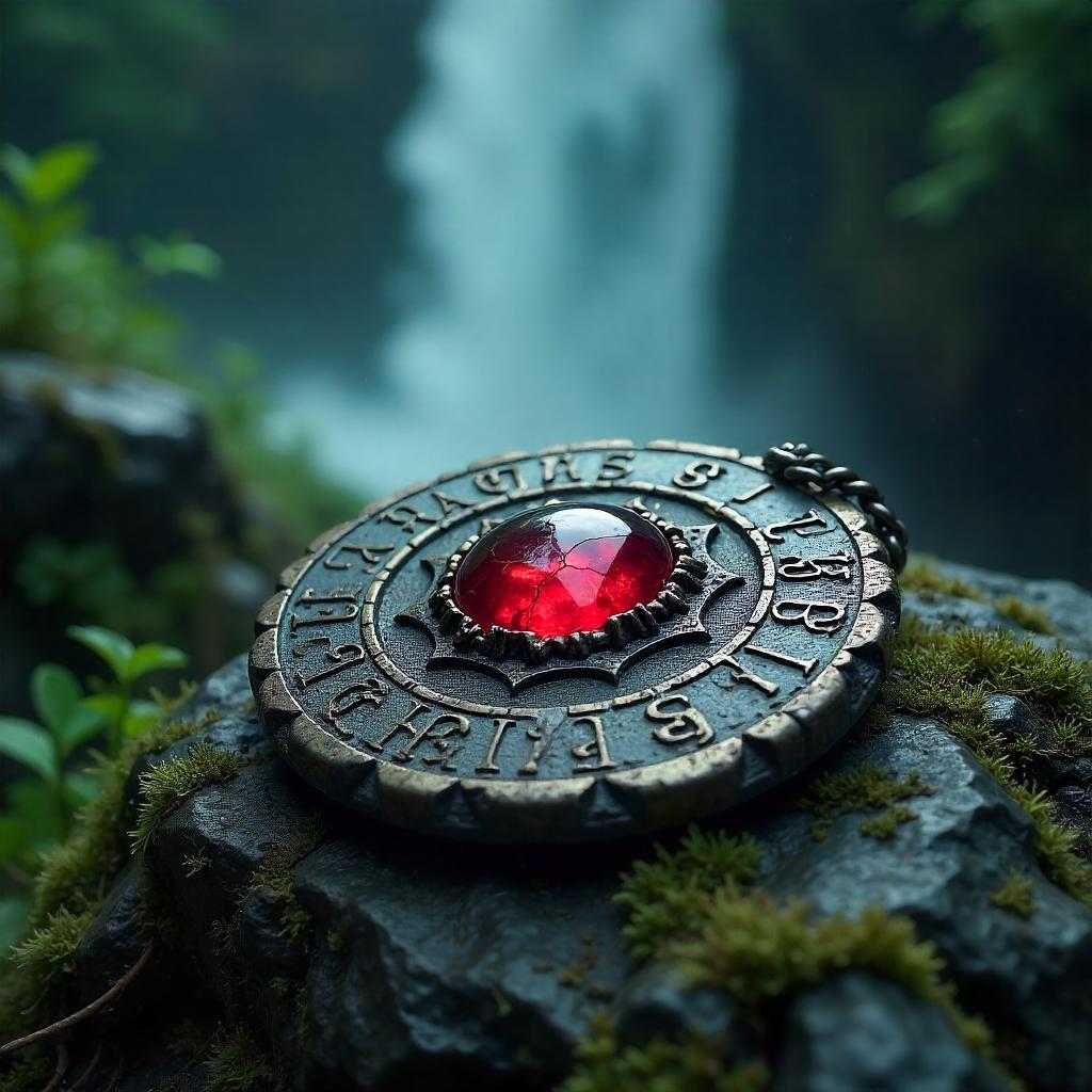 Cursed Amulet by the Waterfall (Photorealistic)