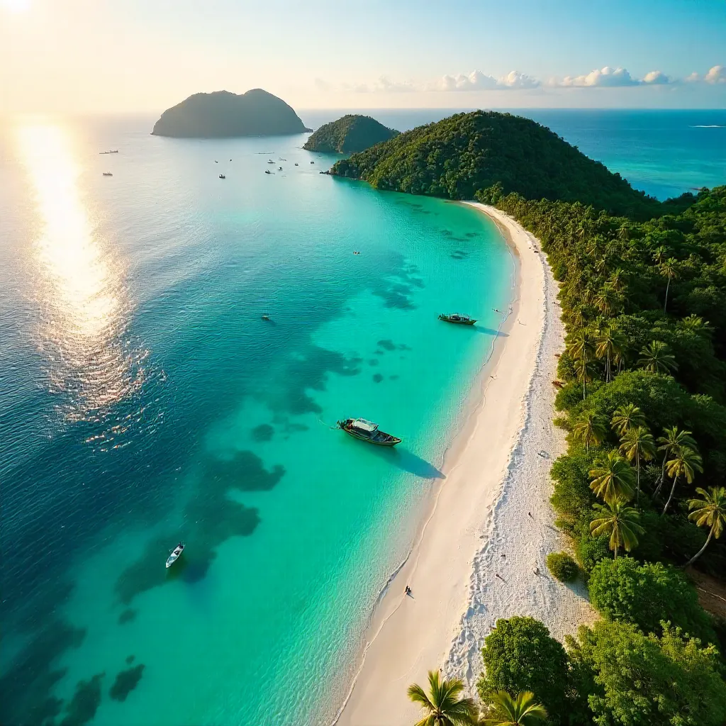 Papuan Beach Aerial: Boats, Turquoise Waters and Paradise