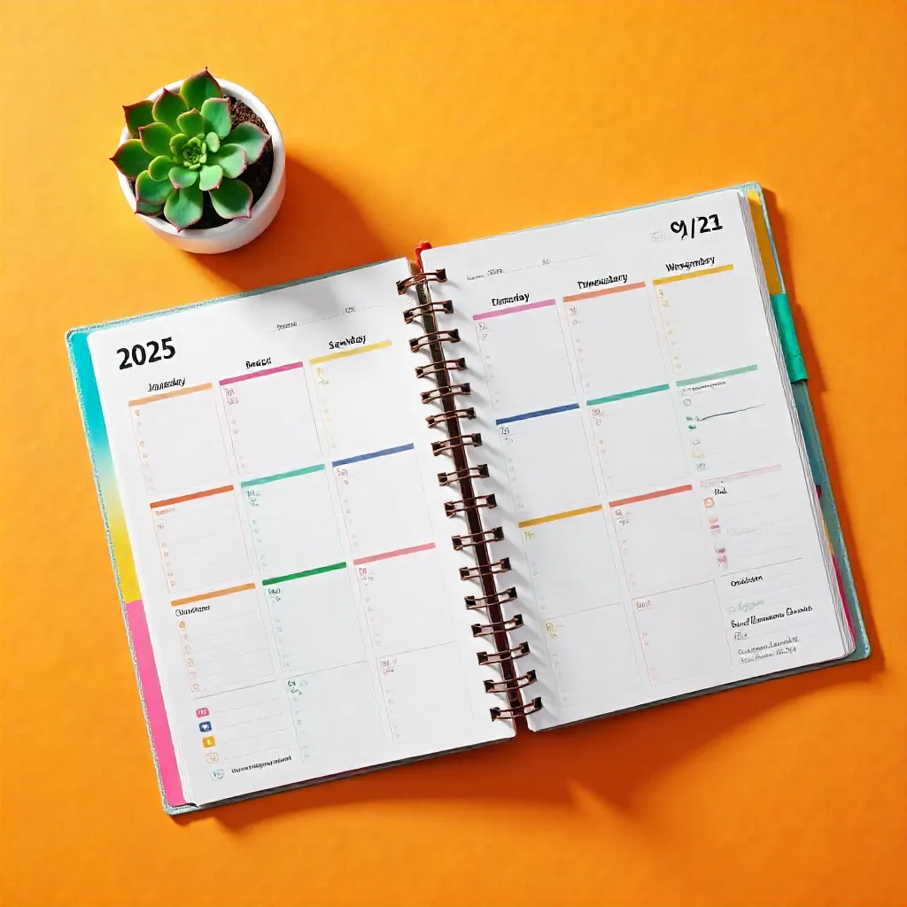 Colorful 2025 Planner with Succulent on Orange