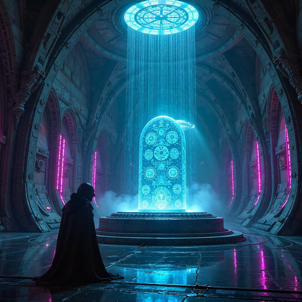 Neon Cathedral: Sacred Relic in Alien Ship