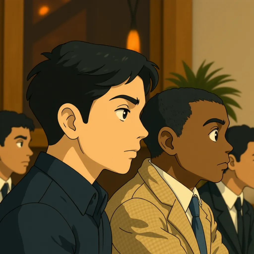 Carl Lumbly, Anthony Mackie, Sam Wilson, Joaquin Torres, Danny Ramirez, and Isaiah Bradley in Captain America: Brave New World (2025) - Ghibli style