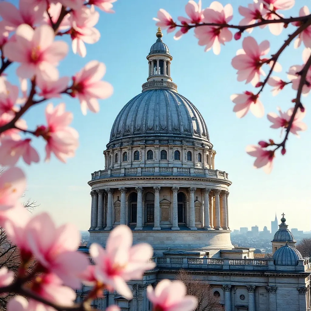 Spring Blossoms Framing a Historic Dome