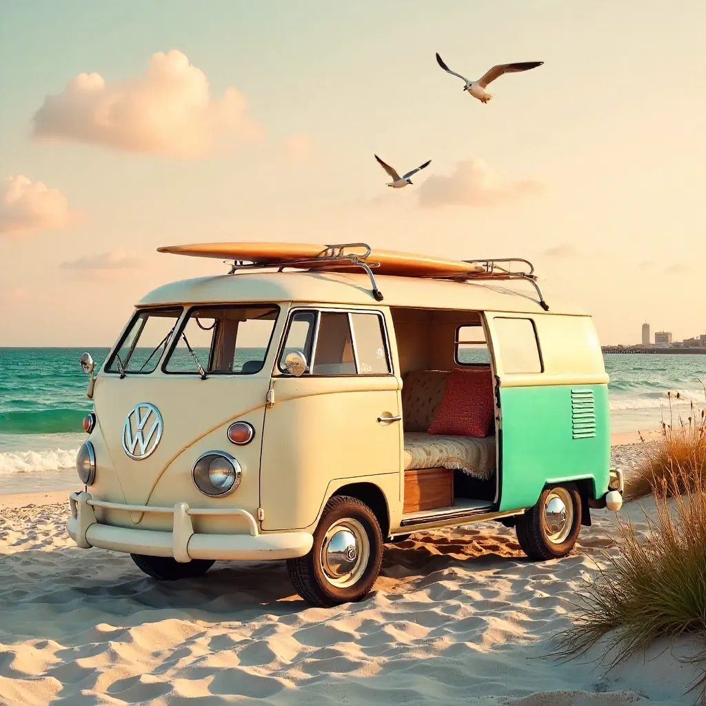 Vintage Van by Corpus Christi Beach - Retro Coastal Vibe