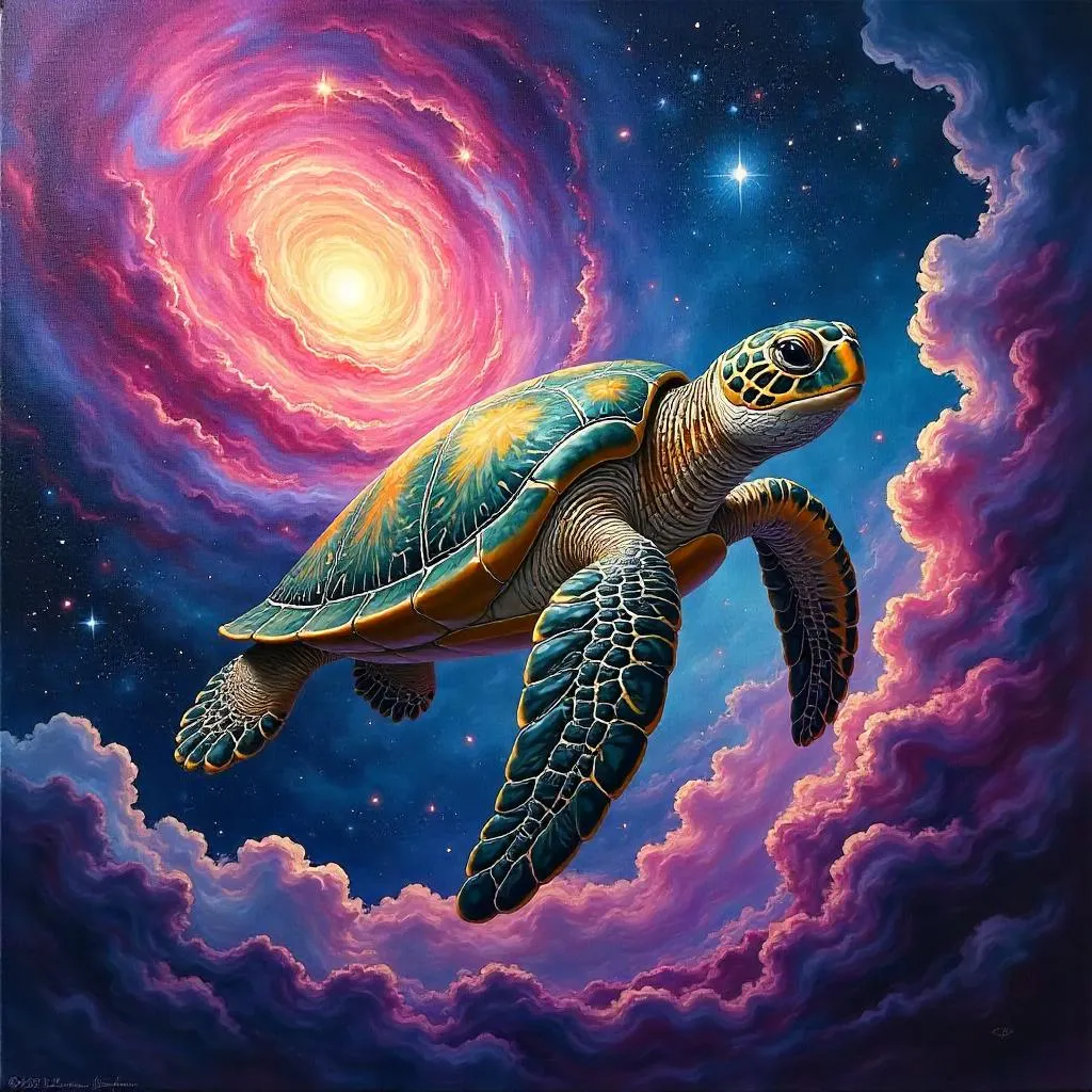 Turtle in a Nebula: An Oil Painting