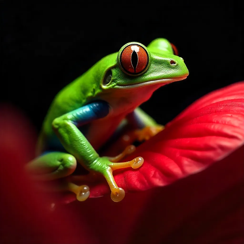 Crimson Blossom and Emerald Tree Frog