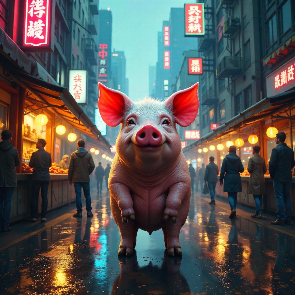 Pig in a Bustling Street Concept Art