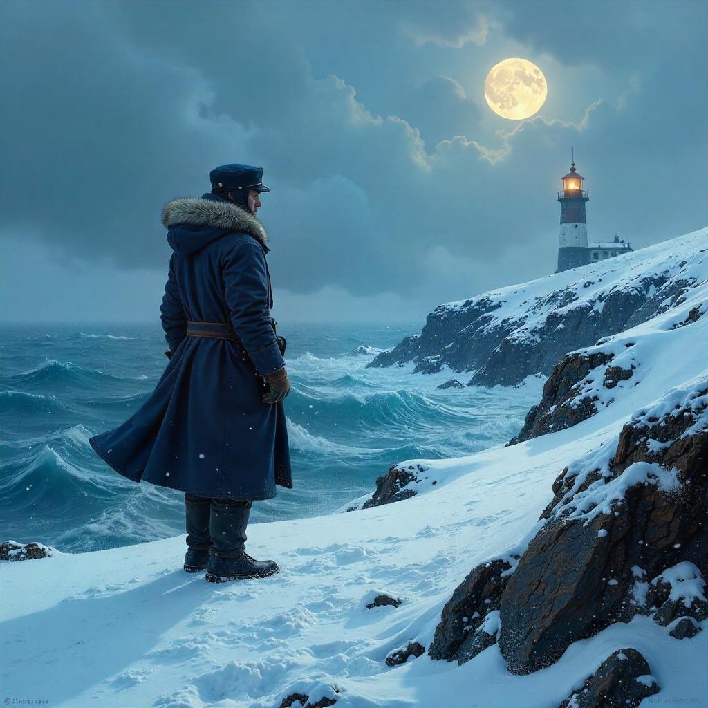 Snowbound Sailor in a Digital Arctic Landscape
