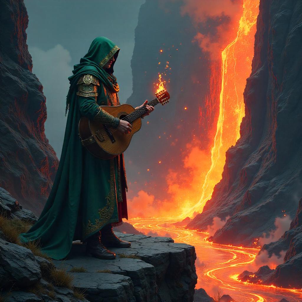 Volcanic Bard at the Lava Flow — Concept Art