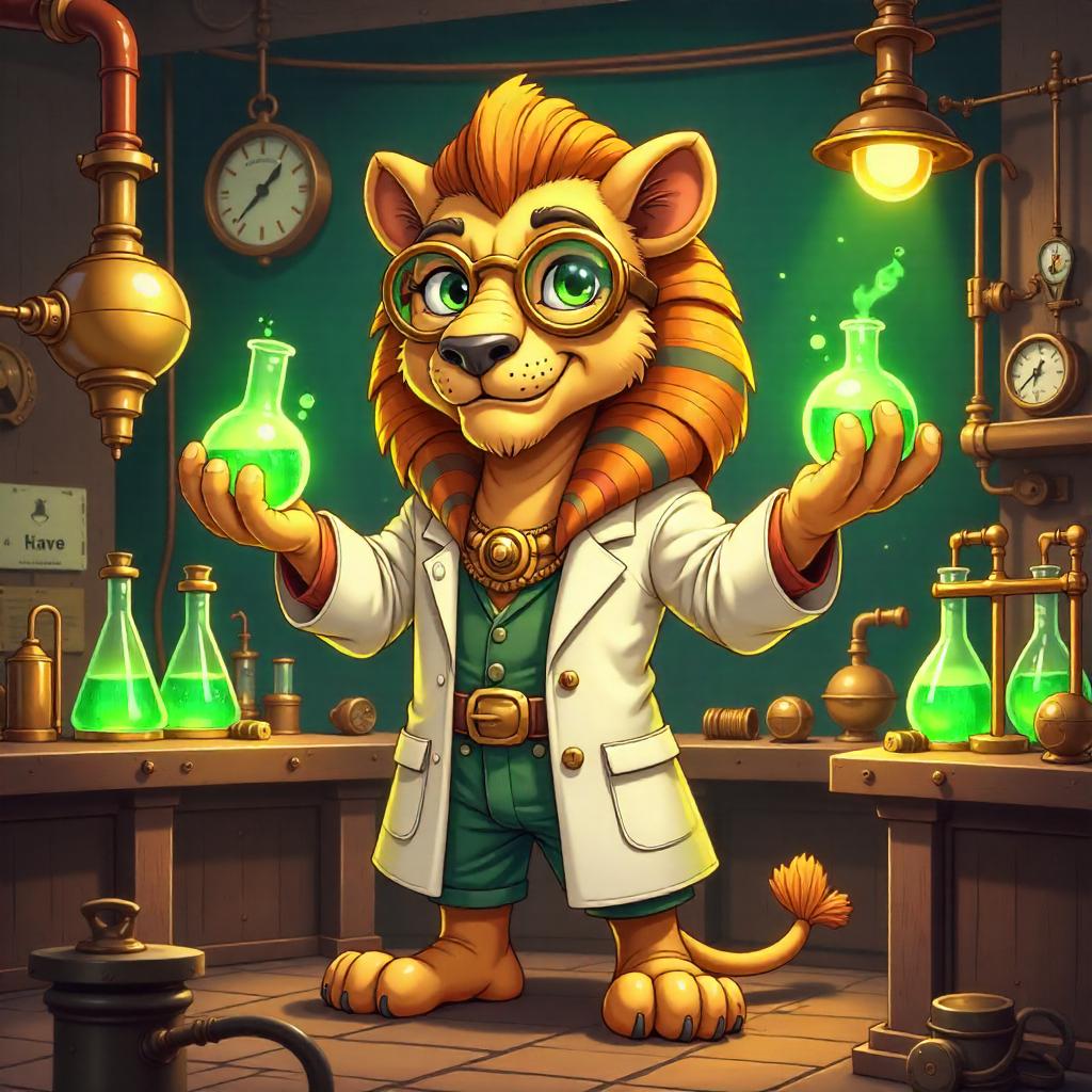Brass Lab Sphinx: Cartoon Scientist