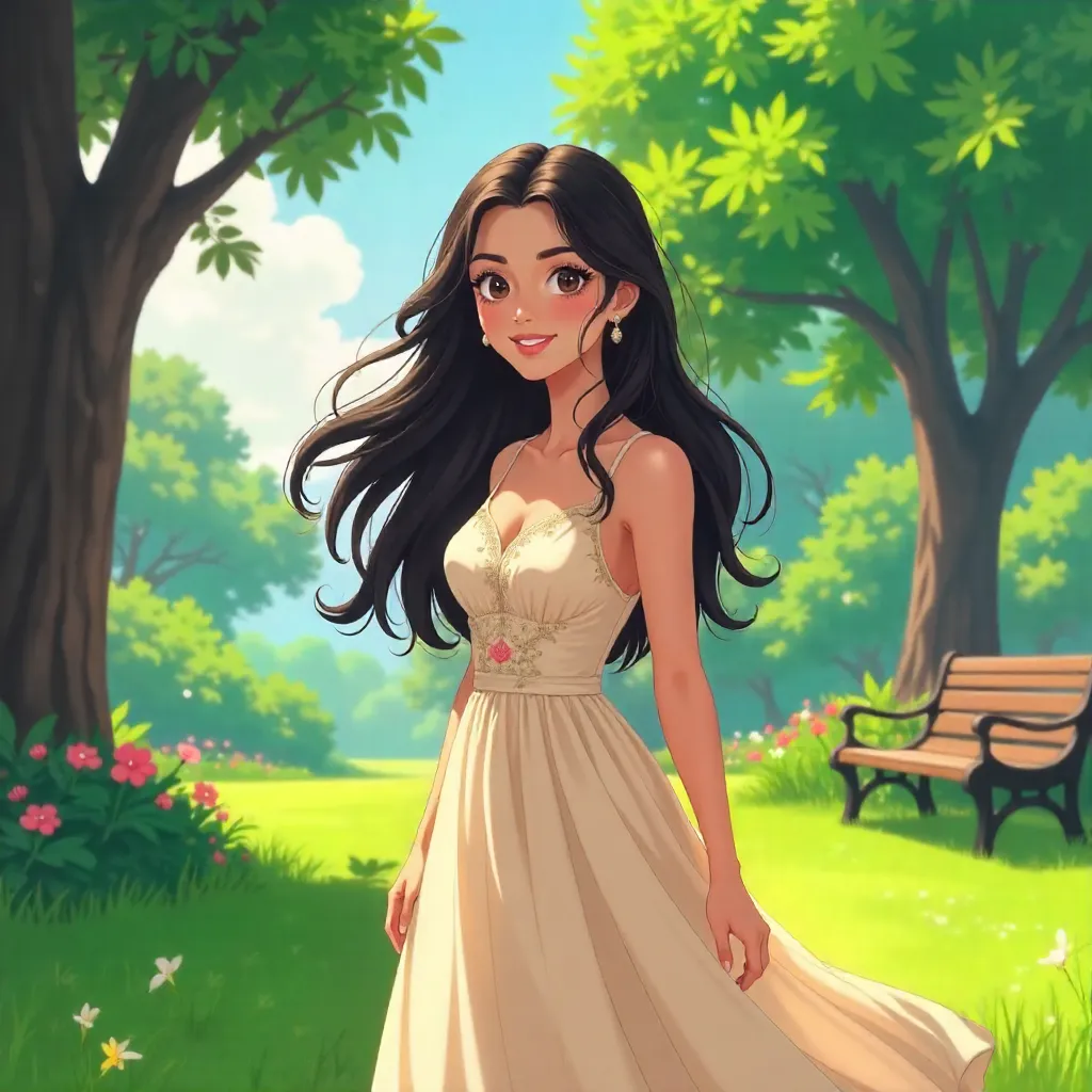 Anime-Style Portrait of an Elegant Middle Eastern Woman in a Park