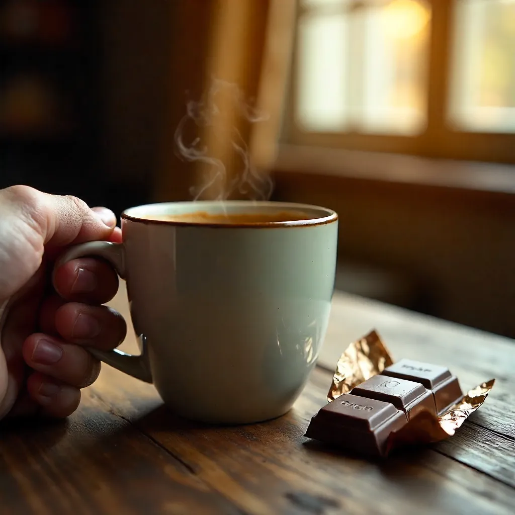 Cozy Coffee in Hand with Chocolate Wrapper