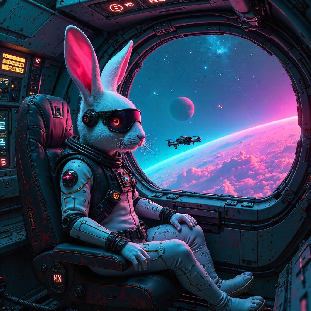 Neon Rabbit Pilot in a Cyberpunk Spaceship