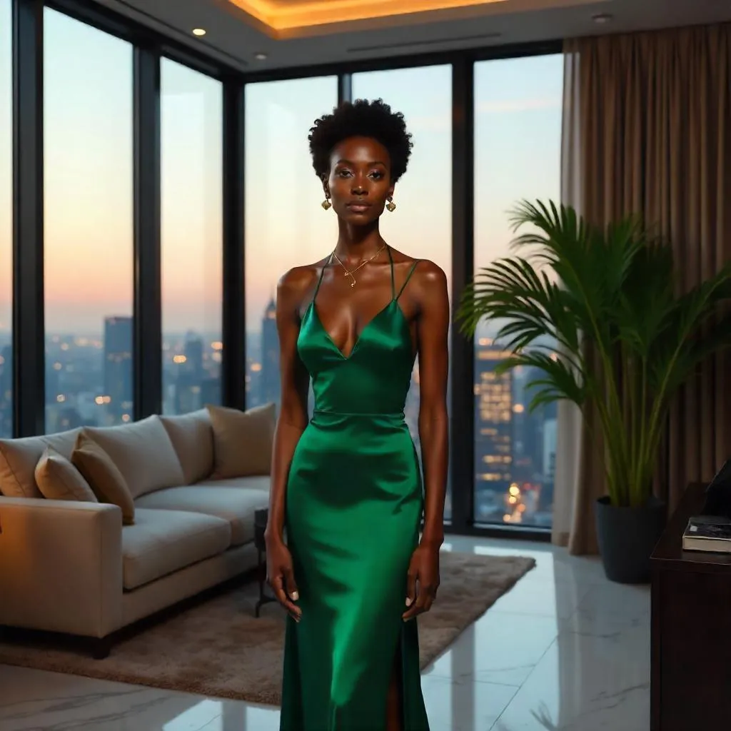 Elegant Black Woman in a Modern Penthouse