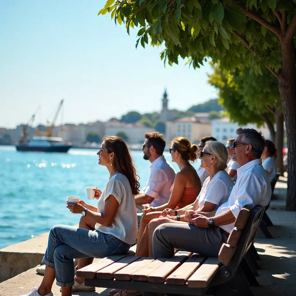 Group by the Waterfront: Serene Port City View